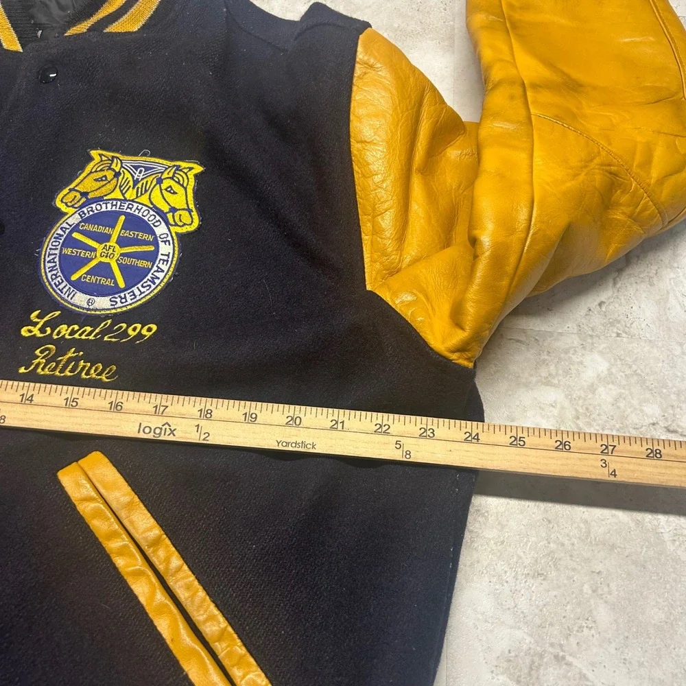 T&M Sportswear Teamsters Local 299 Varsity Jacket Navy Yellow Mens L Vintage